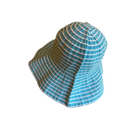 Blue & White Striped Wide Brim Bucket Hat Summer Sun Hat Resort Beach - Picture 2 of 4
